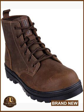 Women's Safety Toe Work Boots Leather Lace-Up Ankle Bootie Slip Resistant
